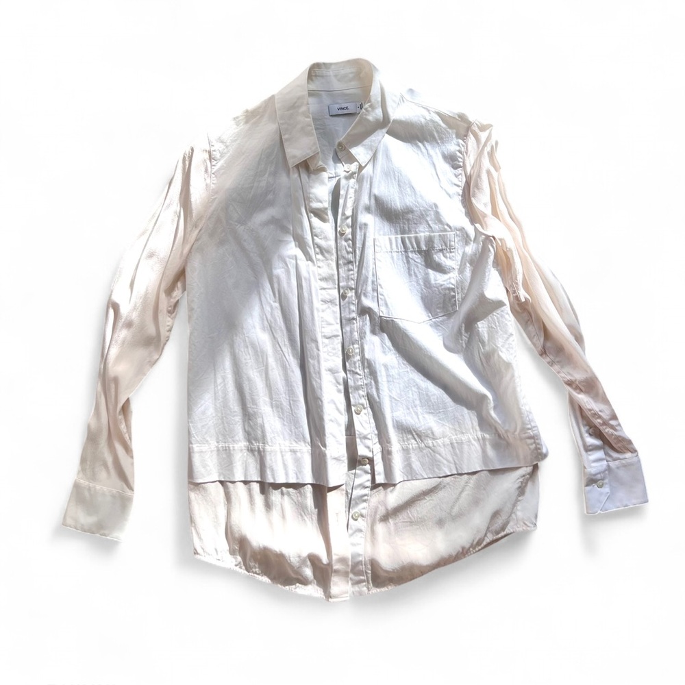 Vince Contrast Silk & Cotton Button Down Shirt – Size 0